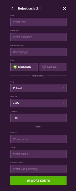 formularz logowania do Malina Casino trzeci krok