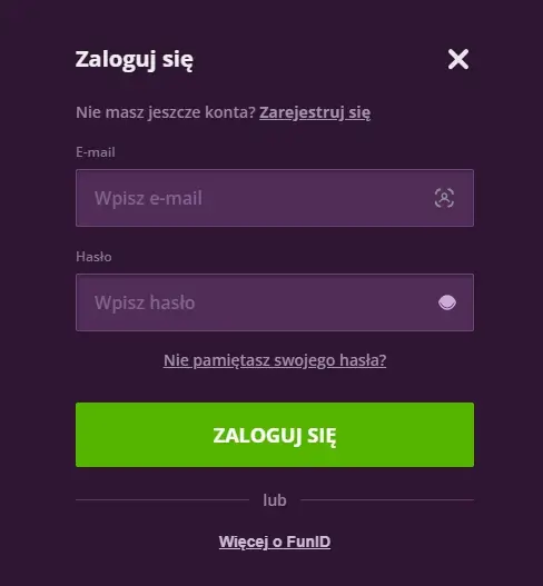 formularz logowania do Malina Casino